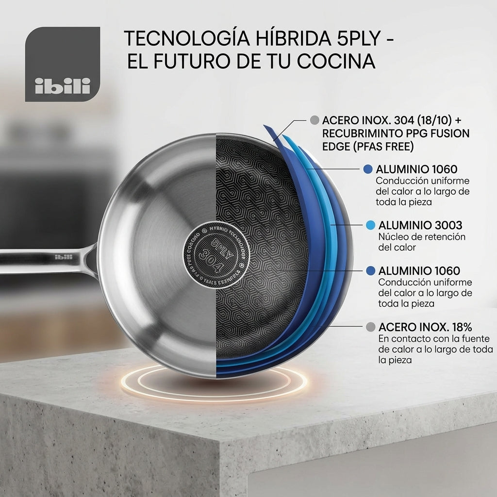 Sartén Ibili 5PLY Hybrid Pro de acero inoxidable y cerámica